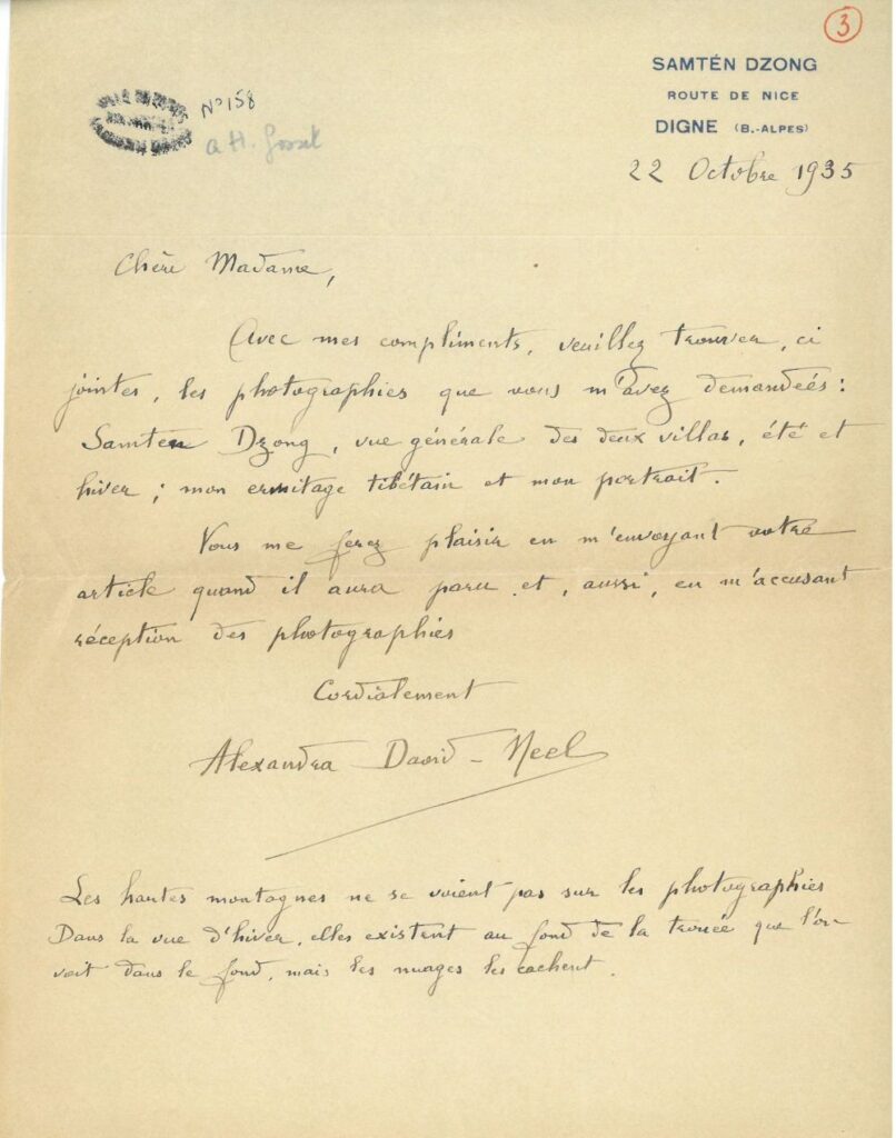 écriture manusrite d'Alexandra David-Neel
