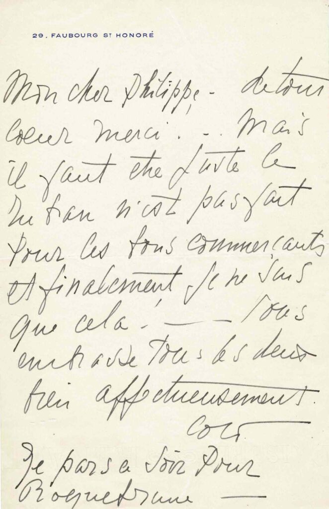 écriture manuscrite de Coco Chanel